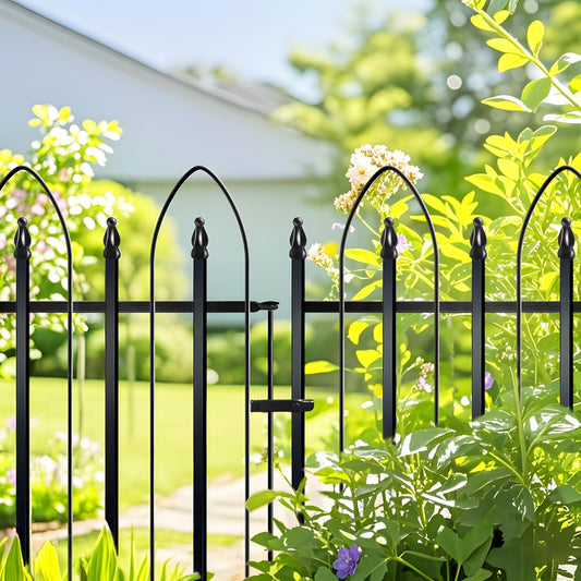 Garden Fence 32 inch H x 24 inch W, 5 Panels (4 Panels+1 Gate,Total 10 feet) Metal Decorative Border Folding Fence, Landscape Fencing for Dog Flower Bed, Yard, Animal Barrier