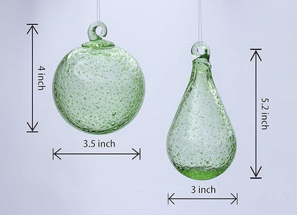 Artisan Crafts and Design Glow in The Dark Hand-Blown Round and Teardrop Glass Ornaments Indoor and Outdoor Garden Decor (Set of 2)