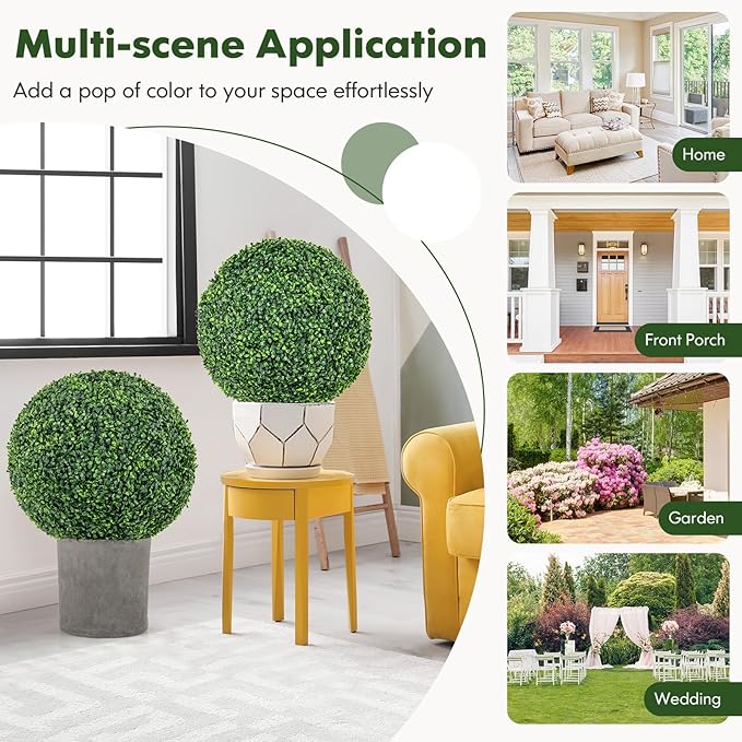 Goplus 2 PCS 20 Inch Artificial Plant Topiary Ball, Round Faux Boxwood Balls Outdoor, Fake Plant Sphere for Front Door, Porch, Backyard, Balcony, Patio, Garden, Wedding and Home Décor