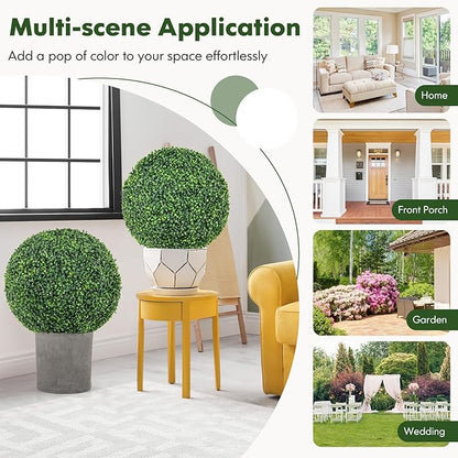 Goplus 2 PCS 20 Inch Artificial Plant Topiary Ball, Round Faux Boxwood Balls Outdoor, Fake Plant Sphere for Front Door, Porch, Backyard, Balcony, Patio, Garden, Wedding and Home Décor