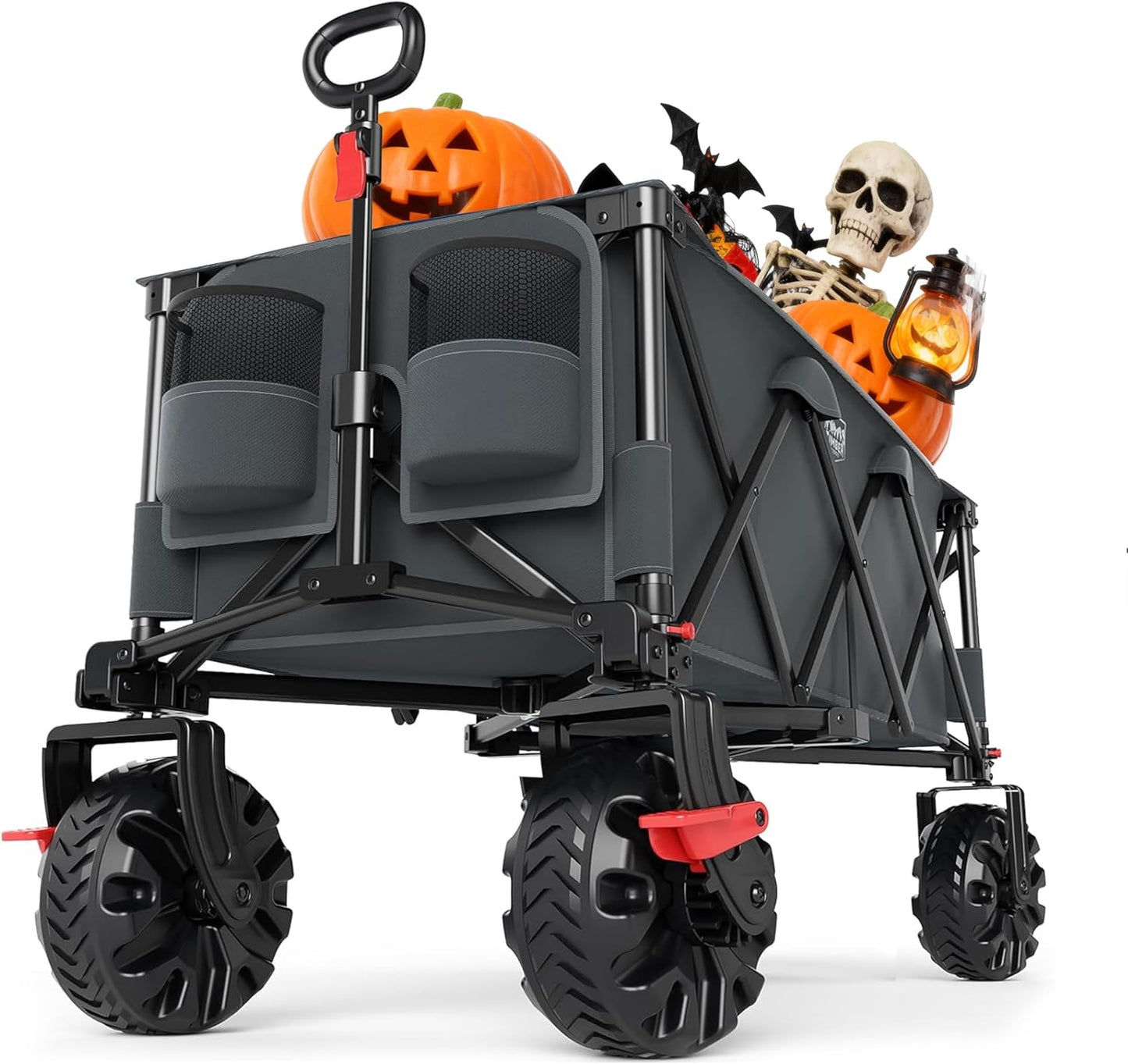 Timber Ridge 51.2" Extended Collapsible Wagon - Heavy-Duty Utility Cart with All-Terrain Wheels, Brakes & Cargo Net, 400L Capacity for Camping, Sports & Shopping, Grey