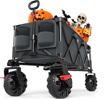 Timber Ridge 51.2" Extended Collapsible Wagon - Heavy-Duty Utility Cart with All-Terrain Wheels, Brakes & Cargo Net, 400L Capacity for Camping, Sports & Shopping, Grey