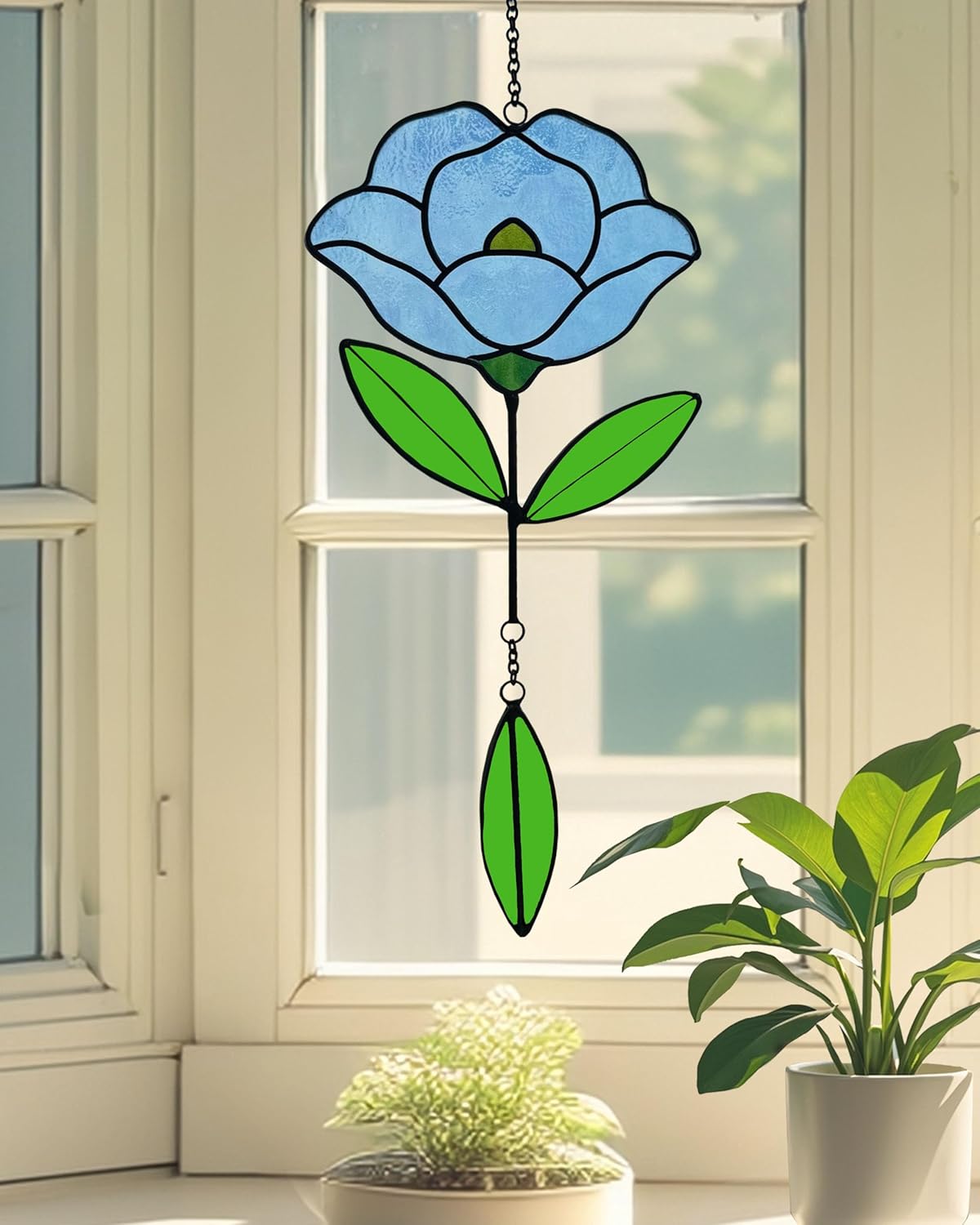 Flower Suncatchers, Stained Glass Window Hangings, Garden Suncatchers for Window and Wall Decor (B-Light Blue)