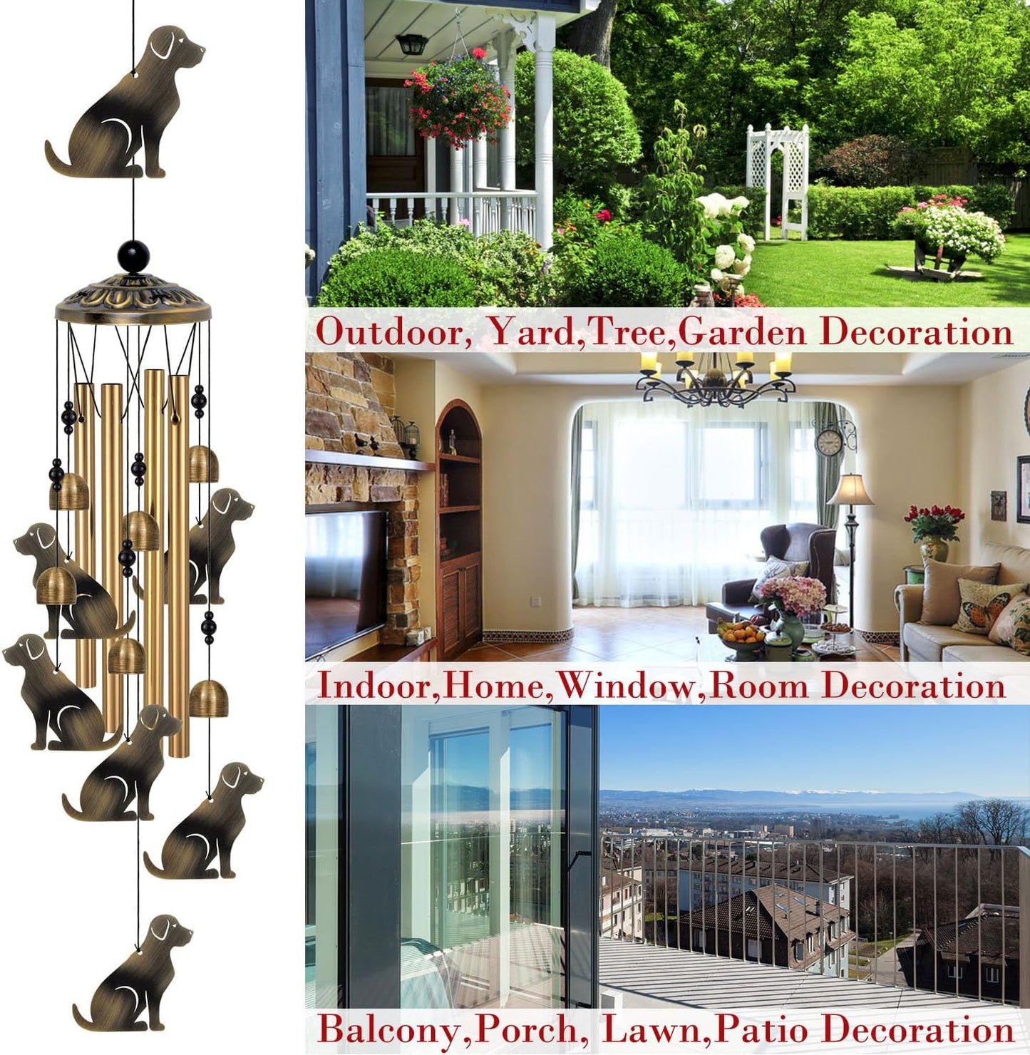 Bronze Dogs Wind Chimes Decor, Mobile Blessing Wind Bells Decorate, Sympathy Wind Catcher, Memorial Gifts for Mom,Grandma,Woman (Housewarming/Outside/Indoor/Home/Room/Porch/Yard/Garden Decoration)