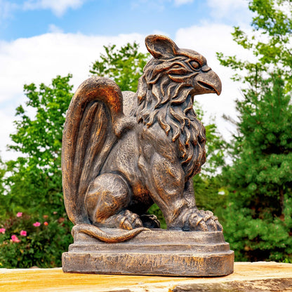 Zaer Ltd. Set of 2 Garden Griffin Statues, Magnesium-Cement Sculptures, 28.3" H Outdoor Entrance Decor (Aged Bronze)