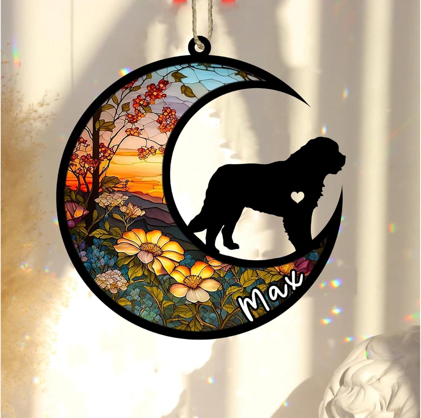 Personalized Dog Memorial, Custom Name Newfoundland Dog Christmas Ornament with Name, Custom Breeds, Pet Loss Light Catcher, Gifts for Lovers Loss of Pet Sympathy on Mothers Day Christmas