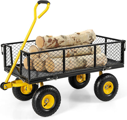 Utility Garden Cart, 900 lbs Capacity Heavy Duty Wagon Cart with Rotating Handle, Removable Sides & 10" Wheels, Metal Utility Cart for Outdoor Hauling & Gardening