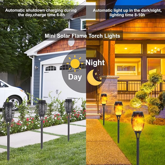 Solar Lights Outdoor, 12Pack Solar Torch Light with Flickering Flame for Garden Decor, Waterproof Outdoor Lighting Landscape, LED Flame Torches for Outside Patio Pathway Yard Decorations