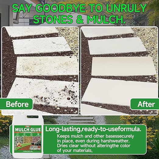 Mulch Glue for Landscaping-1Gallon Rock Glue Non-Toxic Weather-Resistant Safe for Pea Gravel Mulch Anchor for Landscaping Rocks River Rocks, Wood Chips Bark Gardens, Patios, Walkway