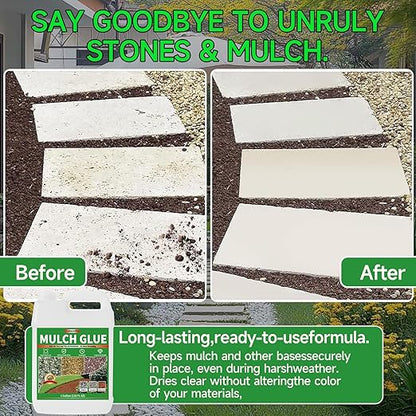 Mulch Glue for Landscaping-1Gallon Rock Glue Non-Toxic Weather-Resistant Safe for Pea Gravel Mulch Anchor for Landscaping Rocks River Rocks, Wood Chips Bark Gardens, Patios, Walkway