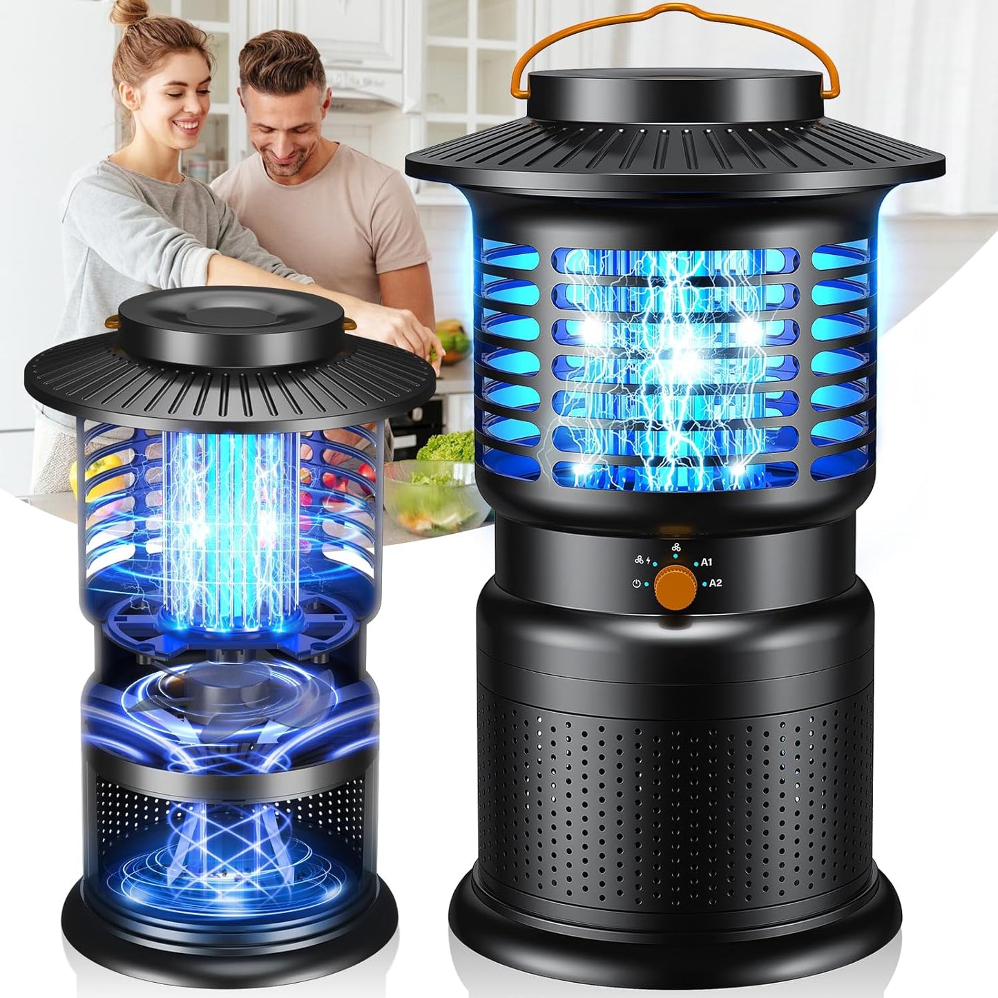 4-in-1 Mosquito Trap & Bug Zapper, Portable Rechargeable Fly Zappers with 10000mAh Battery, Bug Zapper Indoor with Silent Wind Suction, Auto On/Off Zapper Outdoor