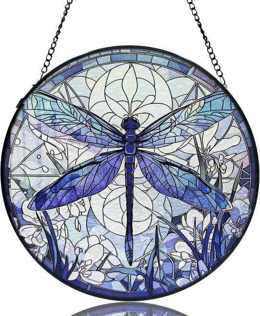 Dragonfly Decor Suncatcher Stained Glass Window Hanging - Handmade Artistic Suncatchers for Windows