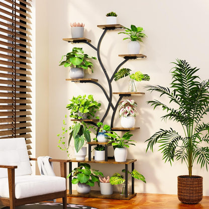 Bstrip 63 Inch Plant Stand with Grow Light, 10-Tier Plant Shelf for Indoor Plants, Decor Tree Shaped Flower Stand for Home, Corner & Patio