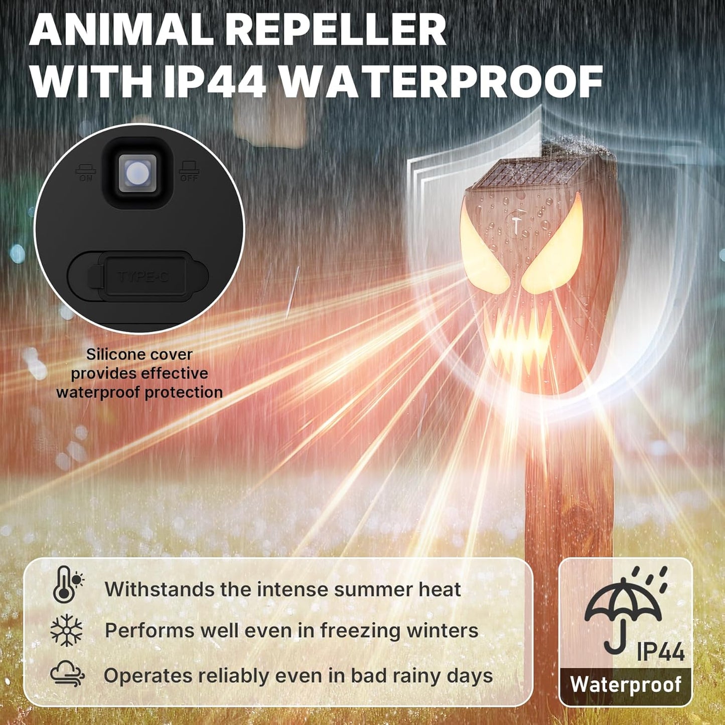 Solar Nocturnal Animal Repeller with Flickering Flame, Waterproof Solar Racoon Repellent Outdoor Coyote Deterrent for Fox, Raccoon, Skunk, Deer - Predator Light for Chicken Coop, Garden (Amber-2pack1)