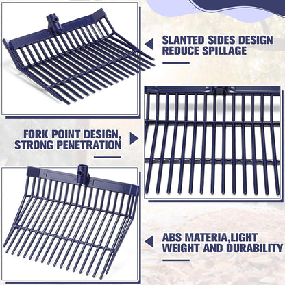 Lasnten 6 Pcs Manure Fork Replacement Head, 18 Tines Pitchfork Head with Screws and Nuts, Horse Manure Rake for Picking up Grass and Hay (Navy)