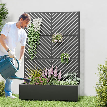 Casaphoria 72"x47" Metal Raised Garden Bed with Trellis(2 Pack), Outdoor Planter Box with Wheels & Drainage Holes for Climbing Plants, Flowers, Elevated Garden Kit with Privacy Screen, Black-Parallel
