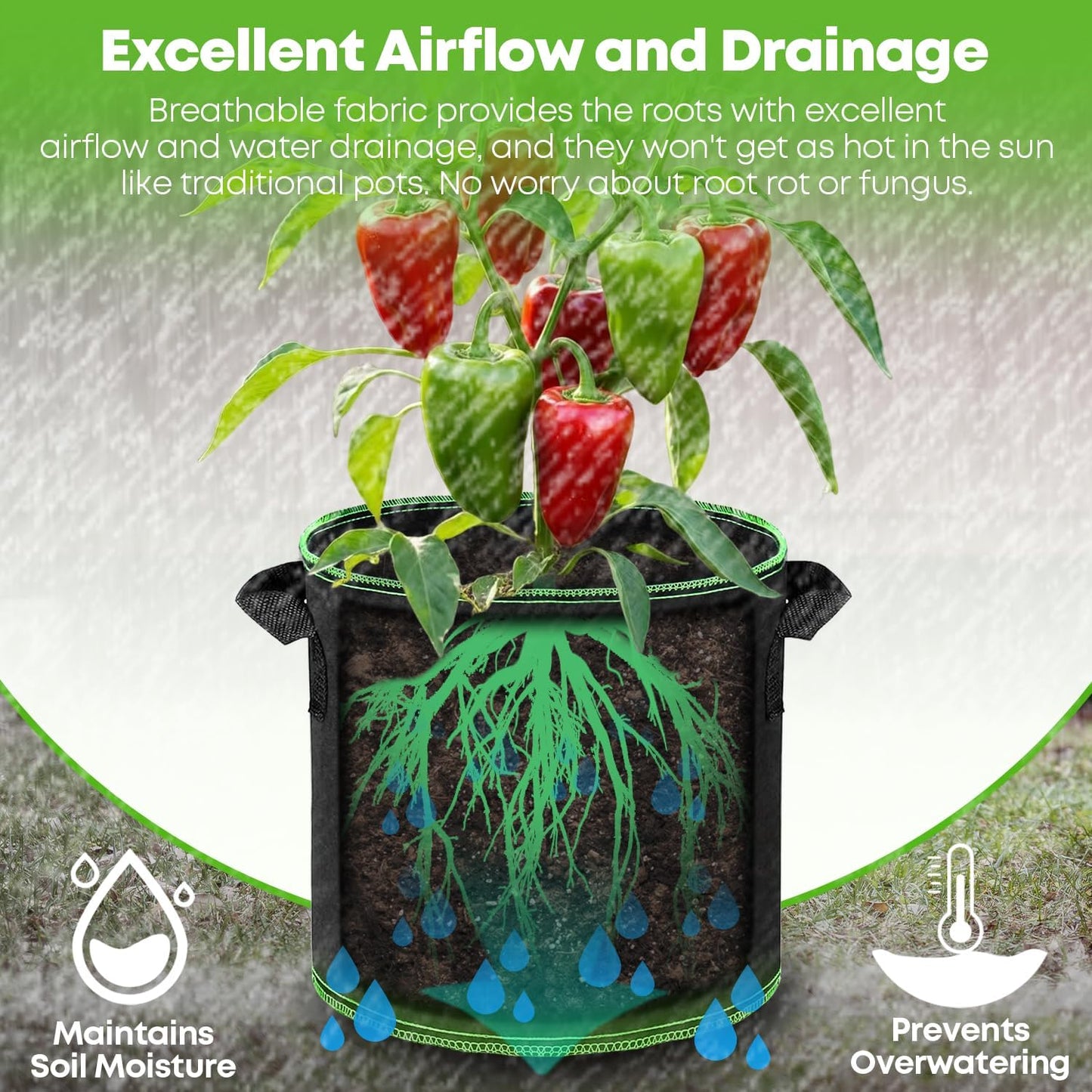 5-Pack 5 Gallon Grow Bags Heavy Duty Container Thickened Nonwoven Fabric Plant Pots with Handles
