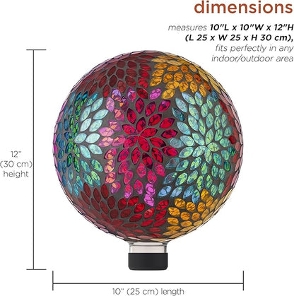 Alpine Corporation HMD172 10" Diameter Indoor Outdoor Glass Gazing Globe Yard Decoration, Mosaic Multicolor Leaf