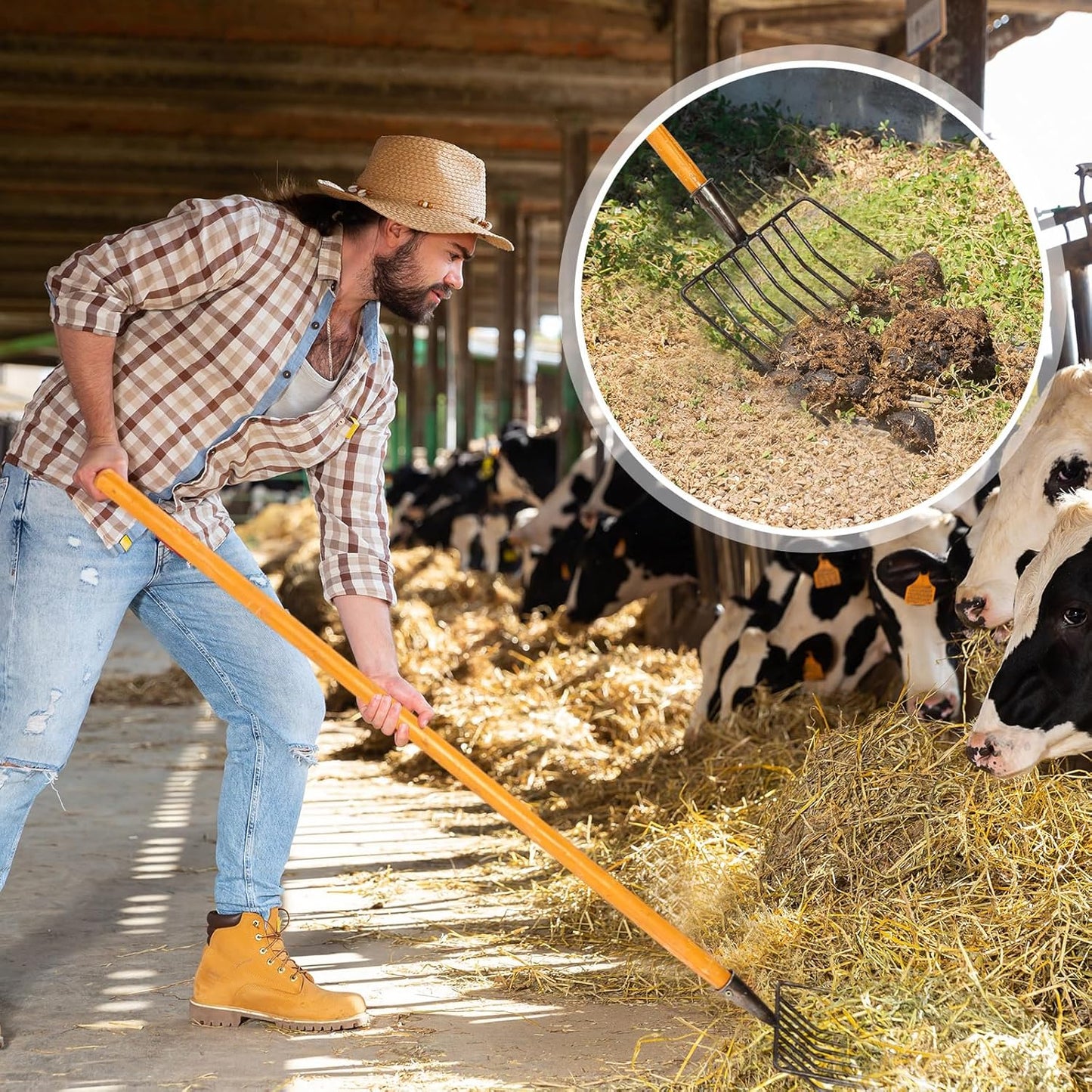 Pitch Fork, 3 Sets Heavy Duty Pitch Fork with 47.2" Wood Handle, 9-Tine Horse Stall Forks with Handle for Gardening Horse Stall Picking up Manure Farm