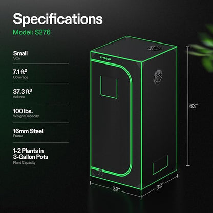 VIVOSUN S276 32"x32"x63" Grow Tent, High Reflective Mylar with Observation Window and Floor Tray for Hydroponics Indoor Plant for VS1500