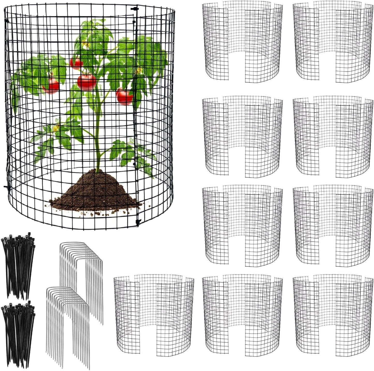Metal Plant Protector from Animals, 15 Pcs 13'' x 13'' Sturdy Plant Cages with Matching Ground Spikes and Nylon Ties, Keep Animals Out for Plants, Shrubs, Vegetables and Flowers