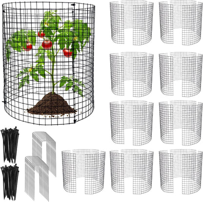 Metal Plant Protector from Animals, 15 Pcs 13'' x 13'' Sturdy Plant Cages with Matching Ground Spikes and Nylon Ties, Keep Animals Out for Plants, Shrubs, Vegetables and Flowers