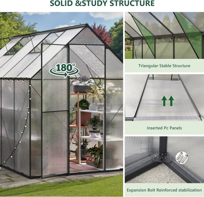 Greenhouses for Outdoor 6x10 FT, Heavy Duty Polycarbonate Greenhouse, Walk-in Garden Greenhouses, Large Green House for Outside, Backyard Green House