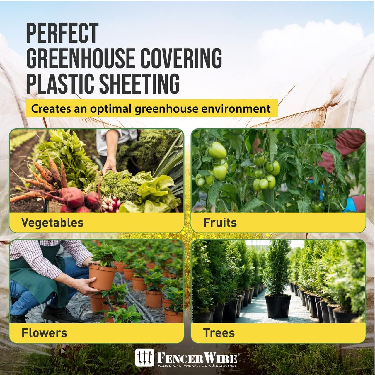 CAPHAUS 6 mil Clear Greenhouse Plastic Sheeting, 4-Year UV Resistant Polyethylene Film, Hoop House Cover for Horticulture, Gardening, Farming and Agriculture, 90% Light Transmittance, 12’ x 28’