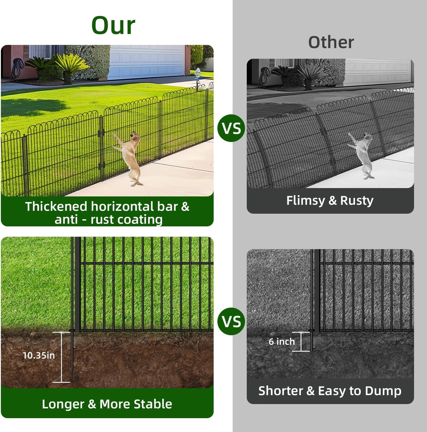 10 Panels No Dig Tall Decorative Garden Fence with Double Lock, 32 in(H) X 24 ft(L) Animal Barrier Fencing Outdoor for Yard,Rustproof Metal Garden Edging and Borders, Temporary Ground Stakes