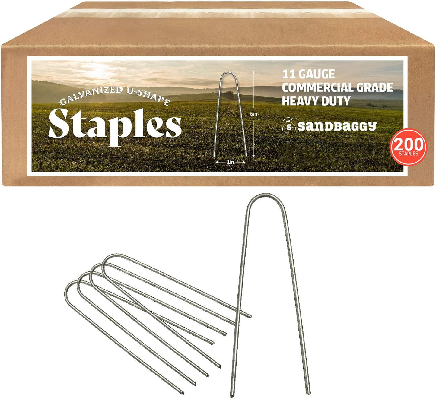 Sandbaggy Galvanized 6 Inch Landscape Staples | Industrial Grade Garden Stakes | Designed for Drip Irrigation Tubing & PVC Piping Up to 1" | Trusted by Farmers & Contractors Across USA (200 Staples)