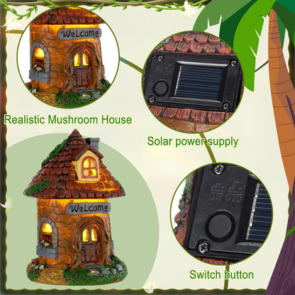 Leyndo 28 Pcs Solar House Garden Accessories Fairy Light up Fairy Figures Garden Kit Resin Miniature Mushroom House Figures Micro Landscape Ornaments (Fresh)
