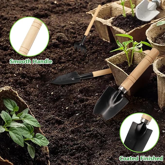 Small Garden Tools 6 Pcs Mini Miniature Shovel Indoor Succulent Home Tiny Gardening Kit Plant Potted Repotting Flower Wood Handle Care Transplant Accessories Potted Houseplant