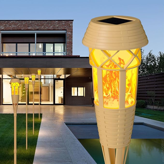 Solar Outdoor Lights – Solar Torch Lights with Flickering Flame for Garden Decor, Waterproof Solar Garden Lights, Outdoor Patio & Pathway Yard Decorations with Flame Torches - 8 Pack