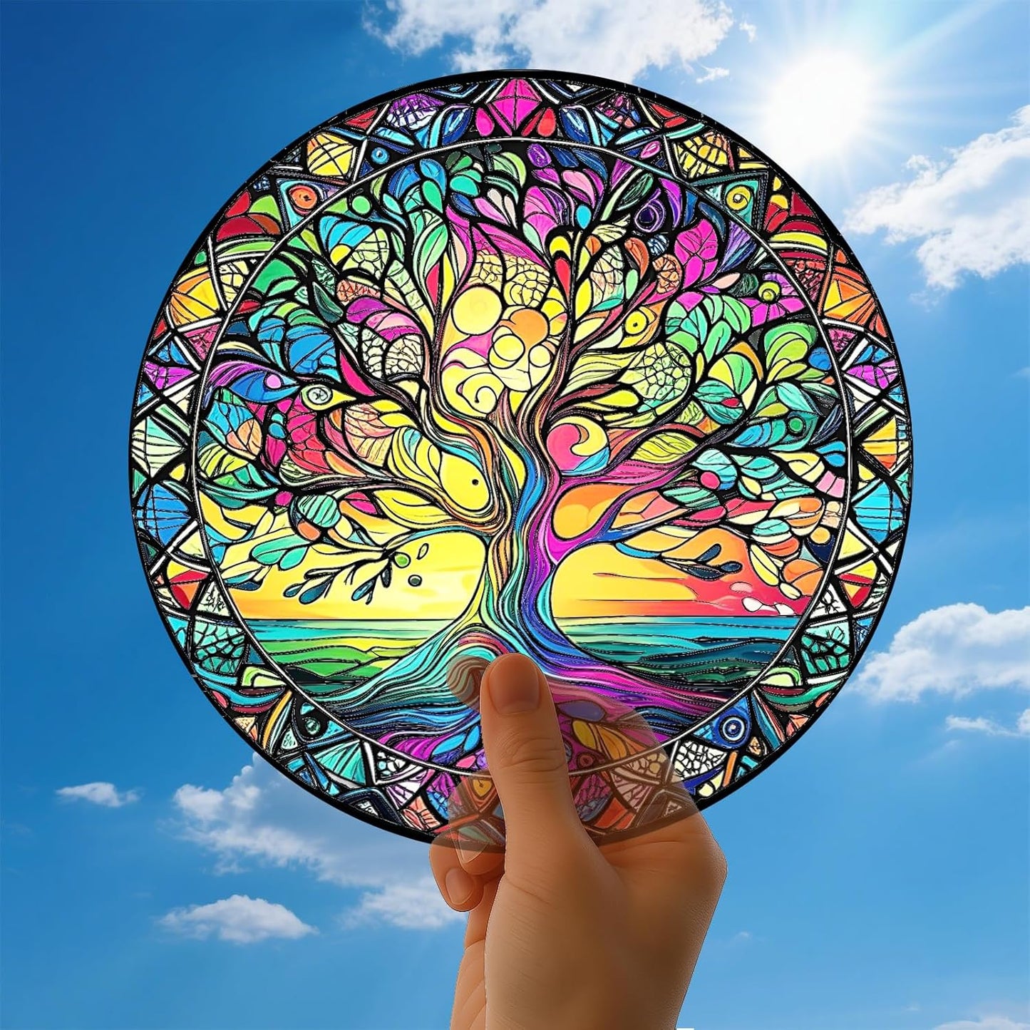 Tree of Life Suncatchers Stained Glass for Windows Hanging - 8'' Sun Catchers Indoor Window - UV-Print Stain Glass Window Hanging for Home Decor, Wall Art, Gifts for Mom