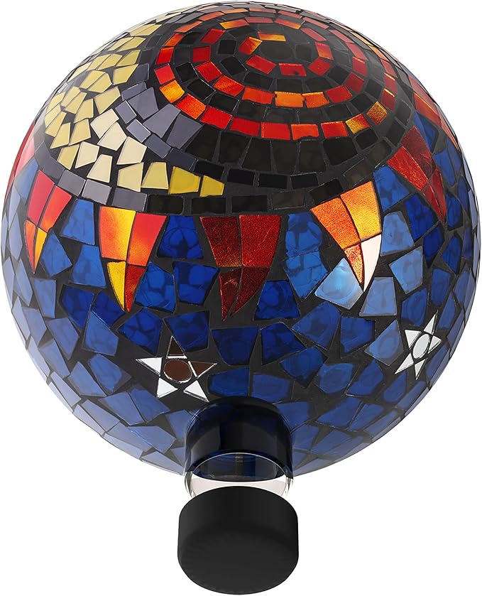 Alpine Corporation 10" Diameter Indoor/Outdoor Glass Mosaic Gazing Globe Yard Decoration, Mosaic Sun and Moon Design