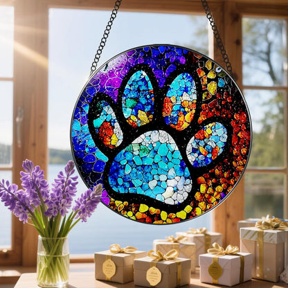 Stained Glass Window Hanging, DOUHASU Pet Memorial Suncatcher Ornament, Dog Memorial Gifts for Loss of Dog, Pet Lovers Gifts, Thoughtful Dogs and Cats Remembrance, Bereavement Gift
