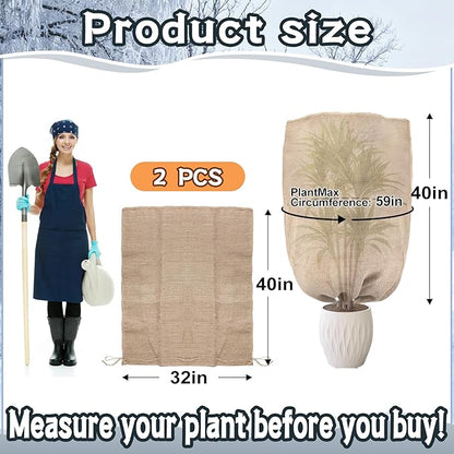 ANPHSIN Burlap Plant Covers Freeze Protection for Patio Winterizing - 2pcs 24"×40" Winter Frost Protector with Drawstring, Reusable Tree Freeze Blanket for Garden Bushes