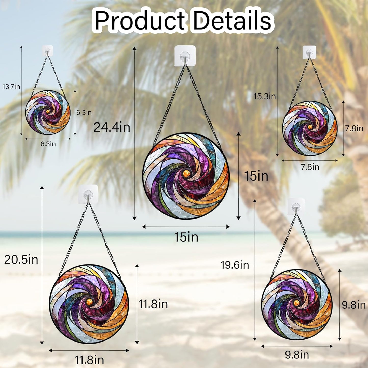 Stained Glass Window Hanging, Colorful Abstract Spiral Pattern Suncatcher for Doors Window Home Sun Catchers Decoration Mother's Day Birthday Gifts for Women, Men, and Mom 6.3 in