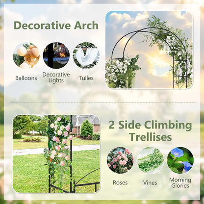 Moccha Garden Arbor, 90" Metal Arbor Trellis for Climbing Plants, Rose, Ivy, Outdoor Archway Pergola with Lockable Gate, 4 Ground Stakes, Garden Arch for Lawn Patio Bridal Party Pathway Ceremony