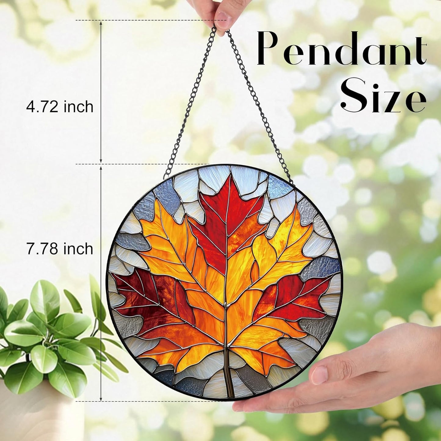 Rustic Autumn Maple Leaves Suncatcher -7.9 in Stained Glass Window Hanging Sun Catcher Garden Decor