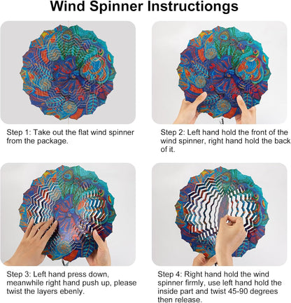 Peacock Hanging Wind Spinner Outdoor - Peacock Gifts for Mom Women Grandma, Metal 12-Inch 3D Laser Cut Metal Kinetic Wind Spinners Clearance Waterproof for Yard Patio Garden Art/Indoor Decor
