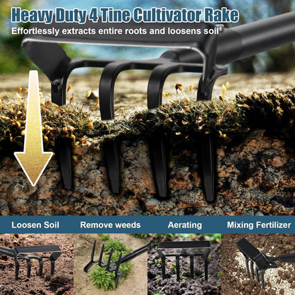 Hula Hoe Garden Tool - 2 in 1 Stirrup Action Hoe & Rake,Heavy Duty Weeding & Cultivating Tool,Adjustable Long Handle (36”-74”),Sharp Carbon Steel Blade for Effortless Gardening