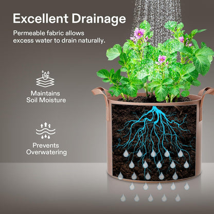 VIVOSUN 5-Pack 5 Gallons Grow Bags Heavy Duty Thickened Nonwoven Fabric Pots with Strap Handles Tan