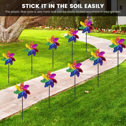 10 PCS Reflective Pinwheels for Yard and Garden Bird Devices Pre-Installed Sparkly Wind Spinner Deterrent to Scare Birds Away from Yard Patio Farm (Multicolor-2)