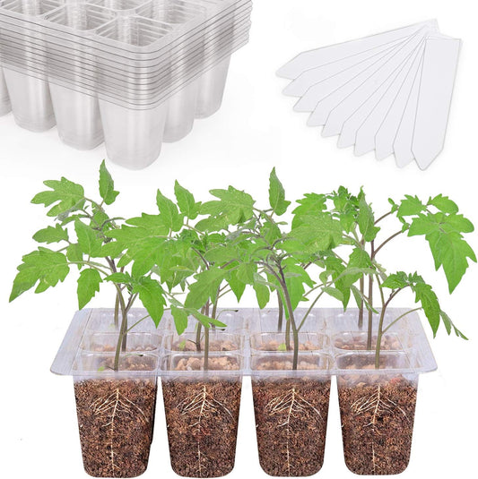Bonviee 12 Packs Seed Starter Tray with Drainage Holes, Reusable & Durable, Clear for Root