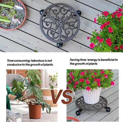 Sungmor Heavy Duty Cast Iron Plant Caddy,11" Round Potted Plant Stand Flower Pot Rack on 3 Solid Wheels,Indoor Outdoor Planter Holder Trolley Casters Rolling Tray