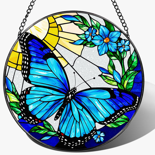 Stained Glass Window Hanging, 8 Inch Sun Catchers Indoor Window, Butterfly Suncatchers for Windows