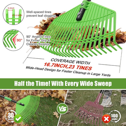 Plastic Rake for Leaves - Upgraded Anti-Break Nylon Head,75" Adjustable Leaf Rake,Gentle on Lawn,Garden,Yard,Grass,Pine Needle,Shrub,Lightweight for Women,Seniors,Kid,Gardening Camping Use