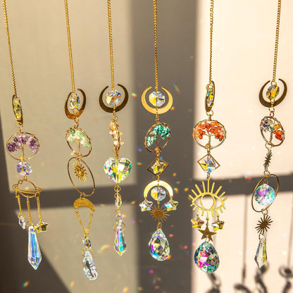6 PCS Crystal Suncatchers for Window Hanging, Sun Catchers Indoor Window Garden Hanging with Crystals Prism Light Catcher,Tree of Life Crystal Suncatcher for Indoor Outdoor Home Garden Party Decor