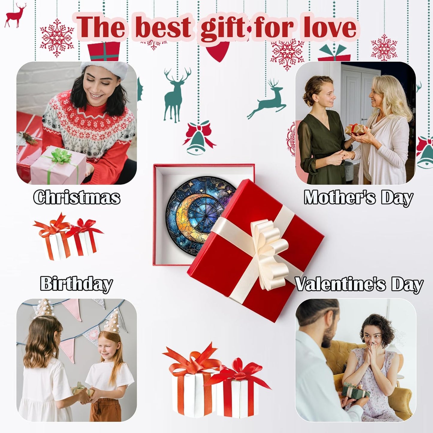 Stained Glass Window Hanging, Blue Starry Sky Moon Astrolabe Suncatcher for Doors Home Sun Catchers Decoration and Christmas, Mother's Day Birthday Gifts for Women, Men, and Mom 11.8x11.8 in